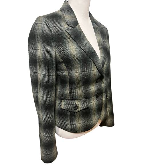 H&M Green Plaid Wool Blazer Jacket Size 10 dark academia old money preppy tartan - Picture 2 of 7